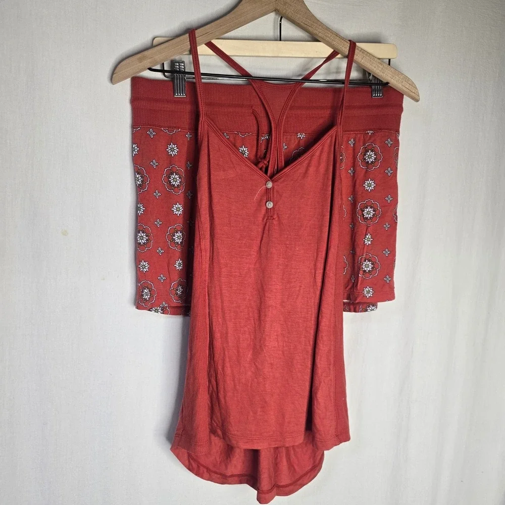 Alfani Intimates Pajama Set Women M Red Floral Knit Cami Shorts Loungewear New